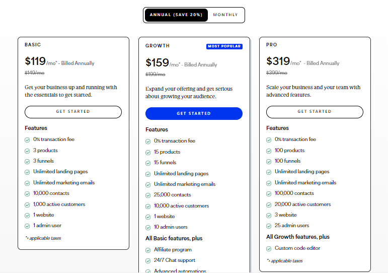 Kajabi vs ClickFunnels: Kajabi Pricing Plans